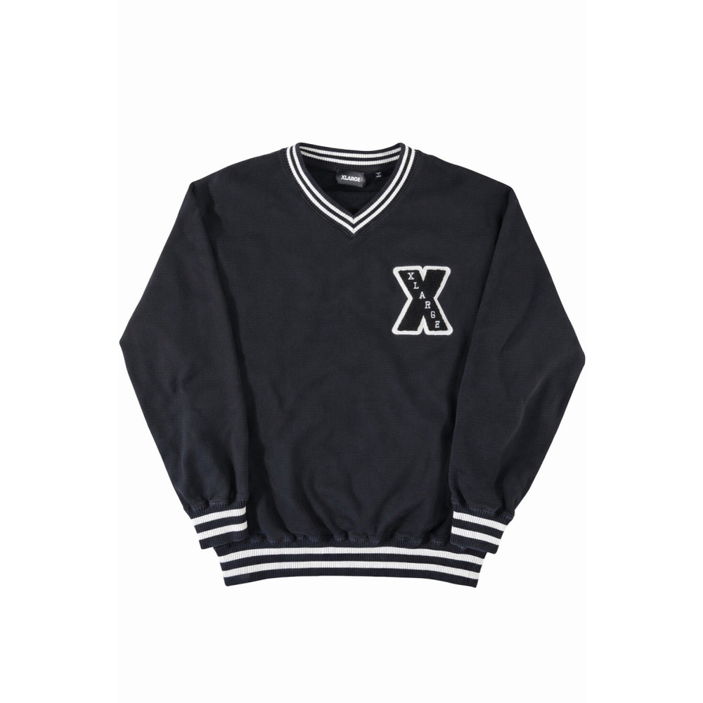 XLARGE Black V Neck Sweatshirt Mens Medium Varsity Logo Crewneck